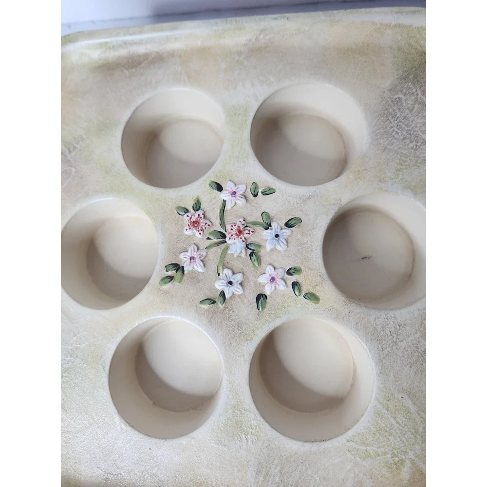 Vintage 90s PartyLite Six Tealight Candle Holder Ceramic Floral Antique Finish